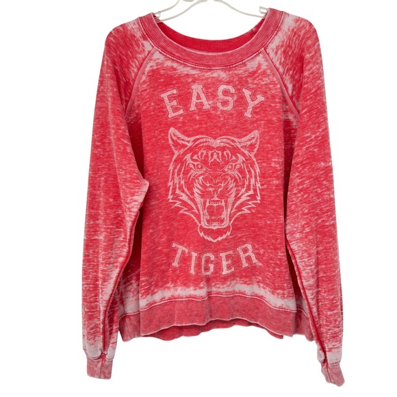 Recycled Karma Tops - Recycled Karma Easy Tiger Graphic Sweatshirt Red Distressed Women M Vintage Wash